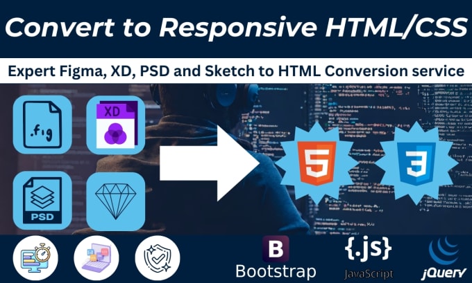 Convert responsive figma to html css, xd to html css, psd to html css ...