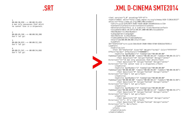 convert subtitles from srt to smpte dcinema XML file format