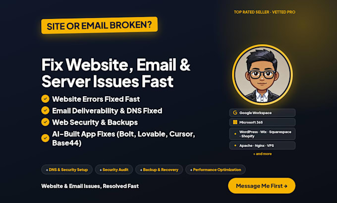 fix website and email issues, wordpress, wix, web server, and dns support