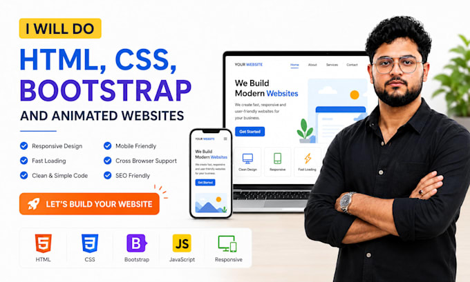 do custom coding HTML CSS bootstrap and animated websites