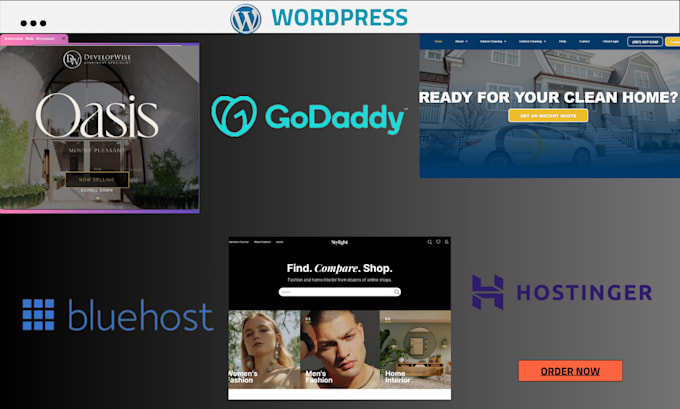design wordpress website on hostinger, bluehost, godaddy, siteground, namecheap