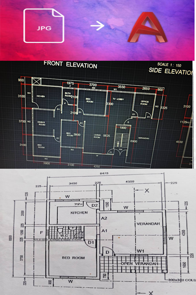 convert your sketch or image drawing to autocad as you like