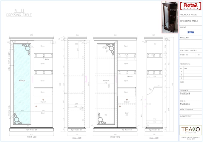 do furniture shop and technical design by autocad 2d