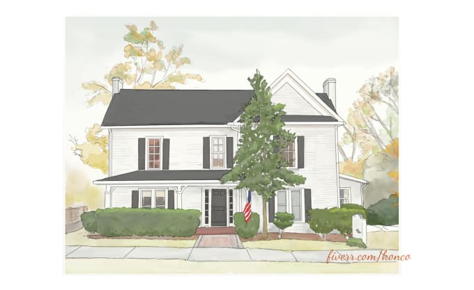 Pencil Or Watercolor Sketch Your House By Konco