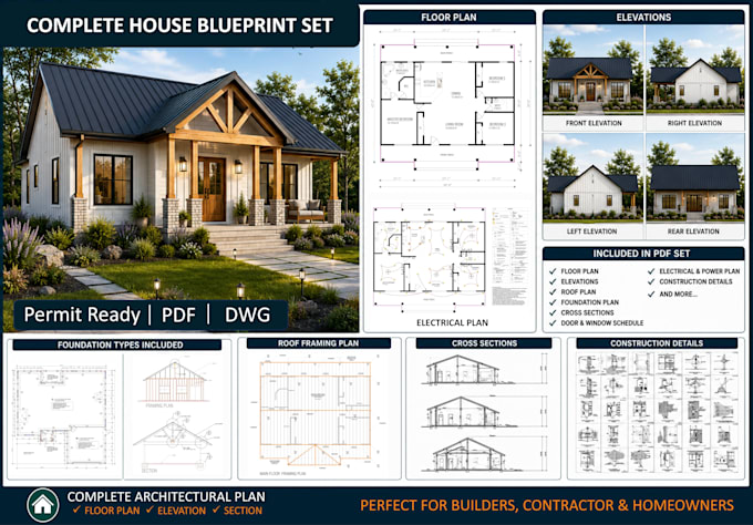 do architectural blueprint and permit drawing set for your house