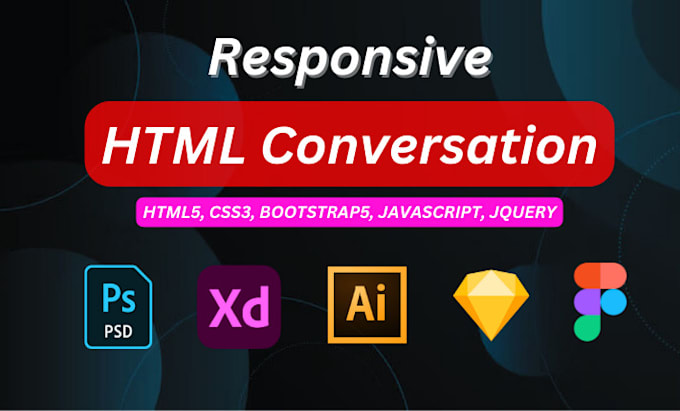 convert figma to html, psd to html, xd to html css bootstrap