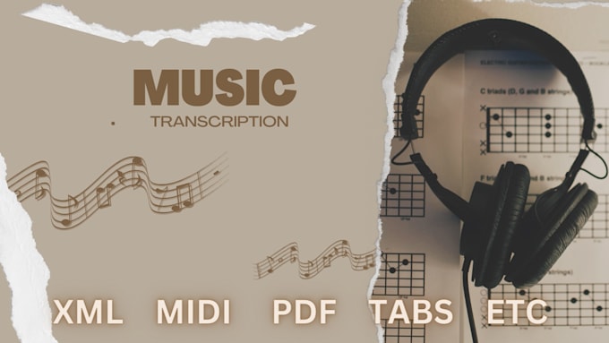 create sheet music, midi, xml, pdf, tabs music transcription