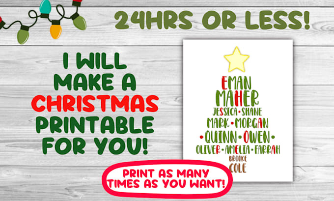 Create a custom christmas printable for you by Spunkyscience | Fiverr