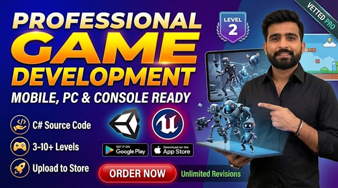 develop a complete 2d and 3d unity game for android and web