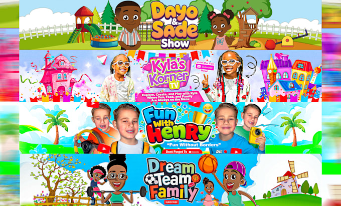 create banner and logo kids for youtube channel