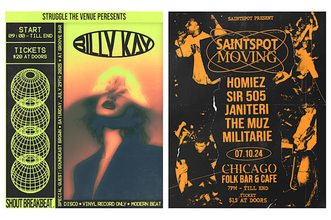 design vintage, retro, neon grunge flyer for event and party