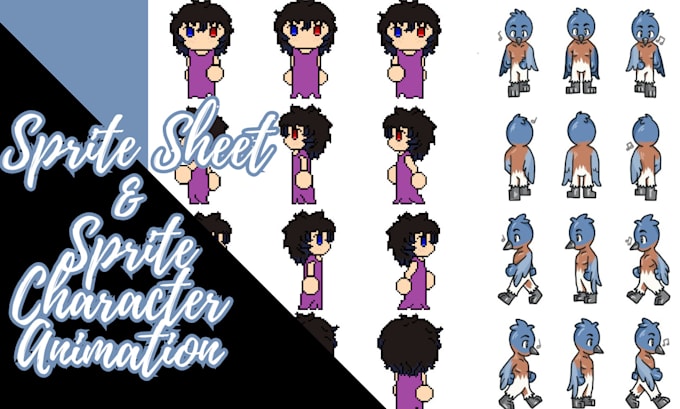 Do 2d pixel sprite sheet, pixel art, pixel sprite character animation