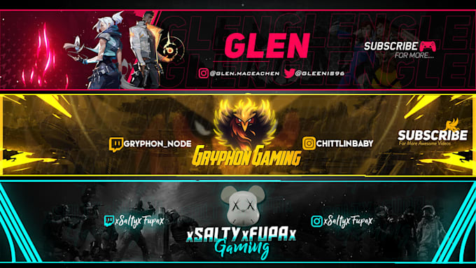 design youtube banner, twitch banner, gaming banner