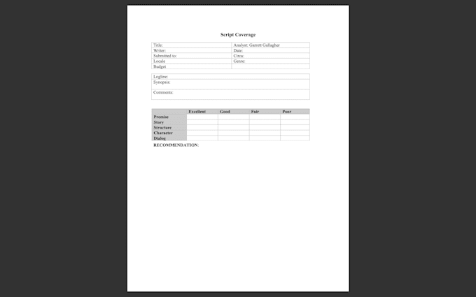 provide script coverage for screenplays, article, etc
