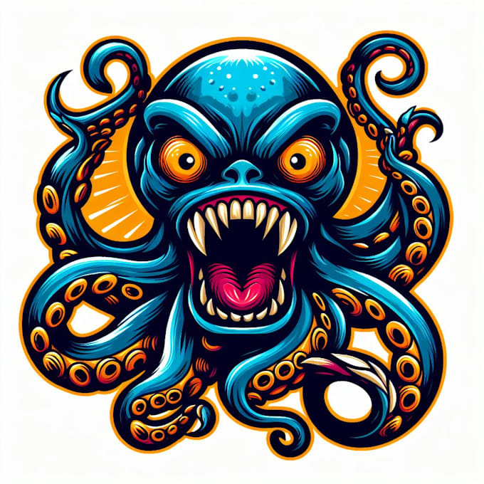 Design angry octopus mascot logo with creative concepts