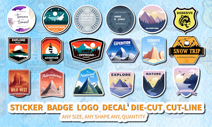 design clean badge, sticker, decal, die cut label, logo design