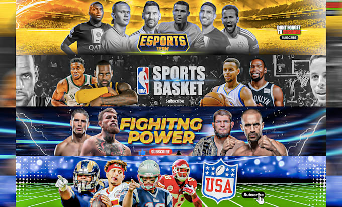 make youtube banner and logo, sports ,ufc,soccer,nfl,fitness,football,basketball