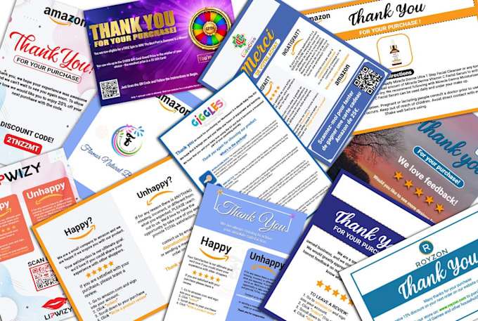 design amazon thank you card, product insert, package insert