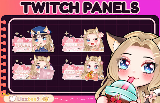 design cute chibi style panels for twitch