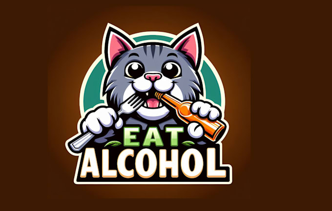 make modern cat eat alcohol mascot logo