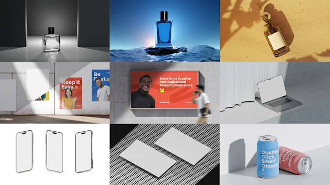 create realistic 3d mockup for template graphic design needs
