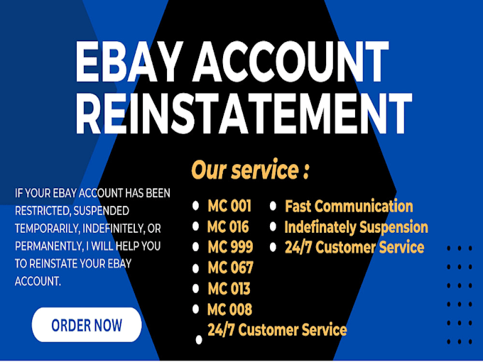 Reinstate suspended shopify account, ebay mc013, mc067 restrictions by