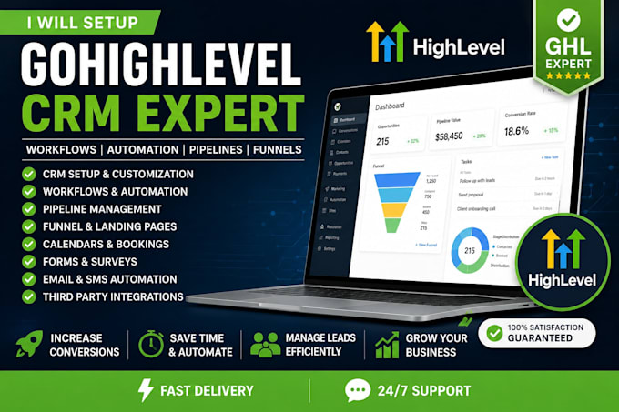 setup gohighlevel CRM workflows automation pipelines and funnels