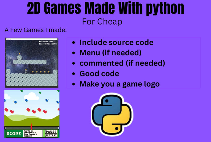 Create a game in python with pygame by Upsidehi | Fiverr