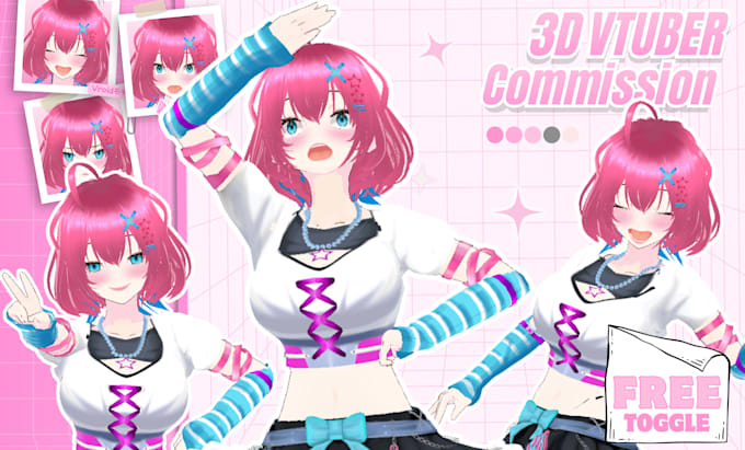 create 3d character models vtuber, anime, 3d rigging, vroid or vrchat for stream