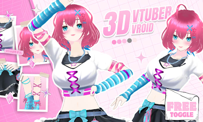 create 3d character models for vtuber, vroid, vrchat, anime, 3d rigging, stream