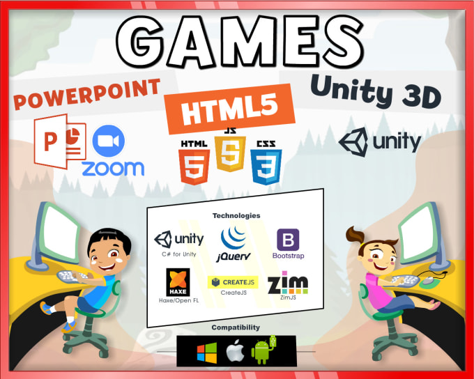 develop unity, html5, powerpoint games for mobile and web