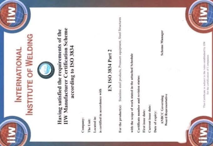 Assist in getting iso 3834 welding certification for organisation by