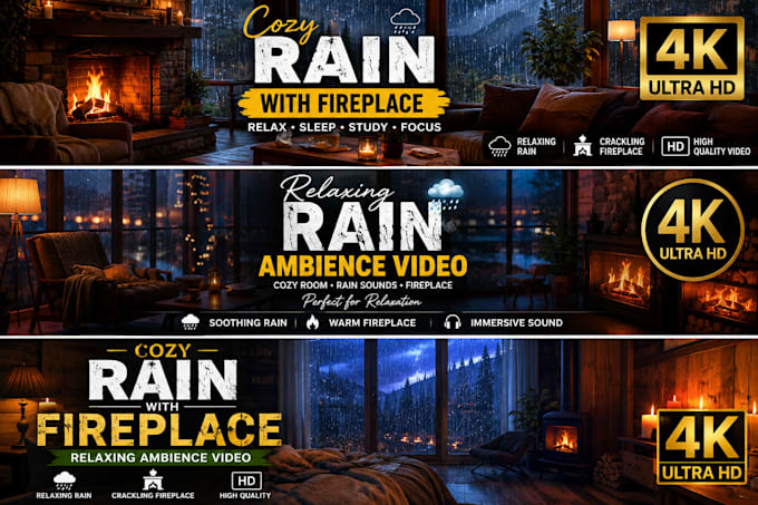 create 30 cozy rain video with natural sound
