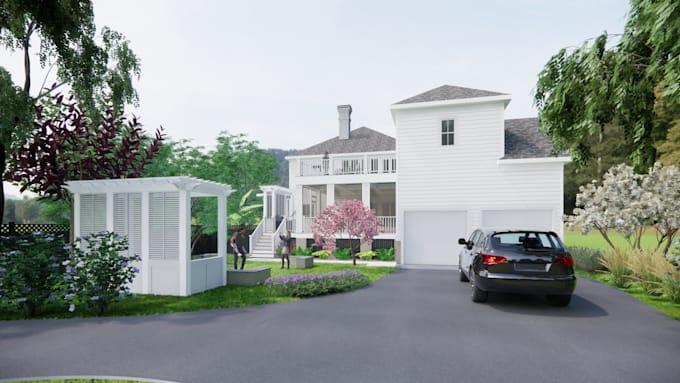 create 3d rendering exterior, backyard, porch, patio