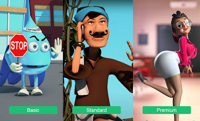 make 3d high quality cartoon character animation video