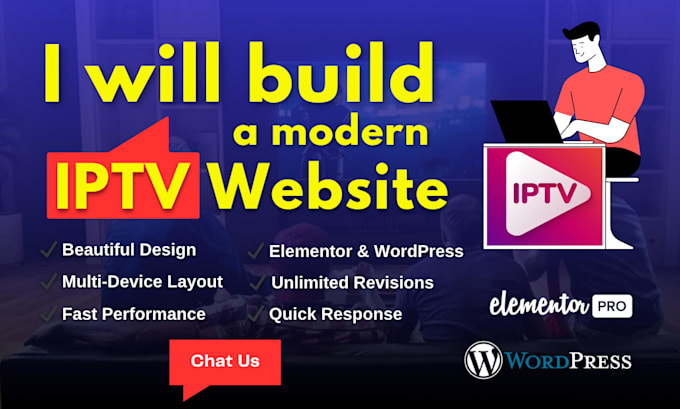 build a custom iptv website design for your business with wordpress elementor