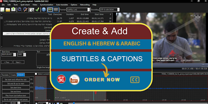 make hebrew, english or arabic subtitles to your video