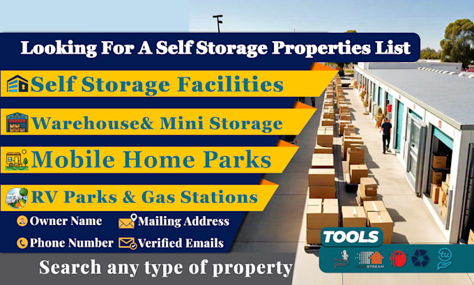 provide you self storage and mobile home park list with skip tracing