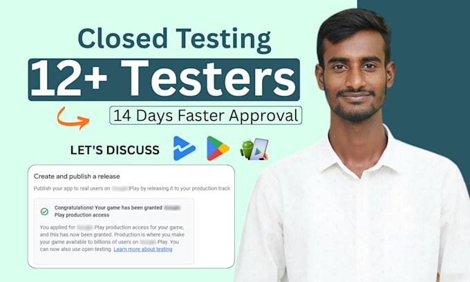 provide 12 testers for google play closed testing 14 days