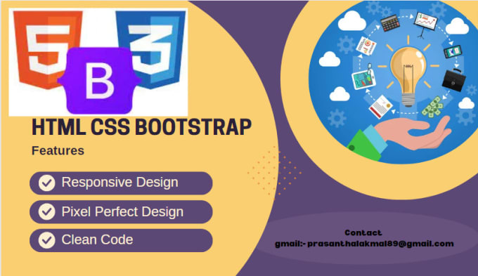 Do fronted web development in html css bootstrap by Prasantha94 | Fiverr