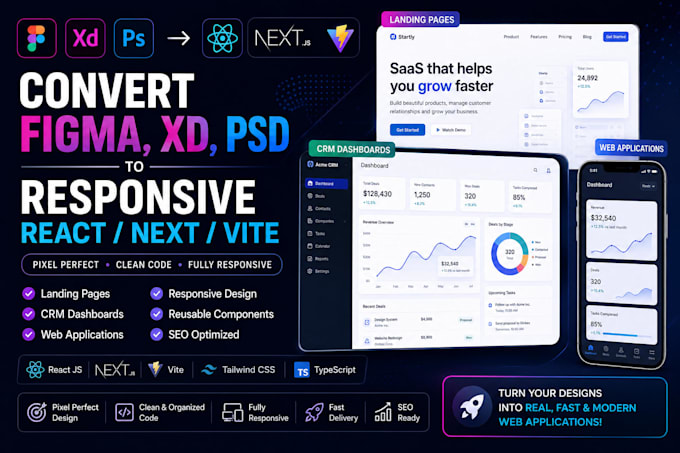 convert figma to react js tailwind css , figma xd psd to responsive next,vite