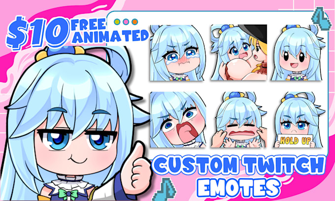 draw chibi twitch animated emotes, sticker, panels, sub badges, vtuber