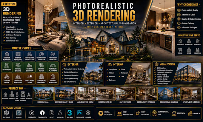 do modern 3d architectural virtual staging, exterior, interior design, ai render