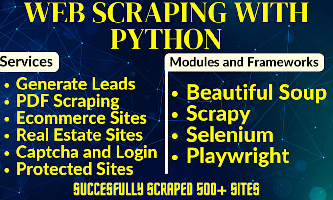 Do web scraping with python using beautifulsoup, selenium, scrapy by ...