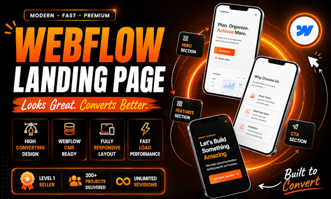 be your webflow expert for webflow landing page, webflow developer