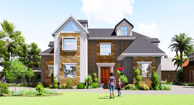 do house 3d exterior design, visualization rendering and animation by architect
