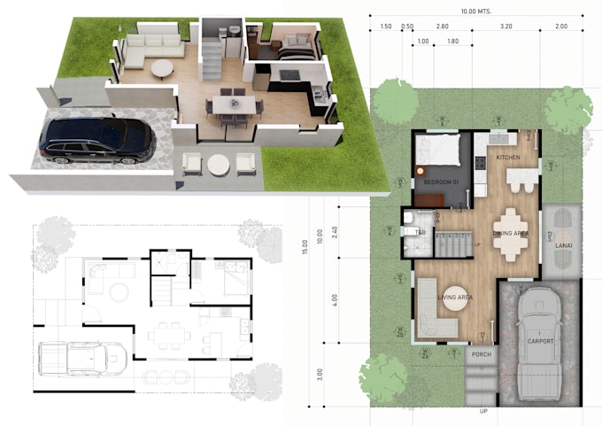 draw a realistic 2d or 3d floor plan