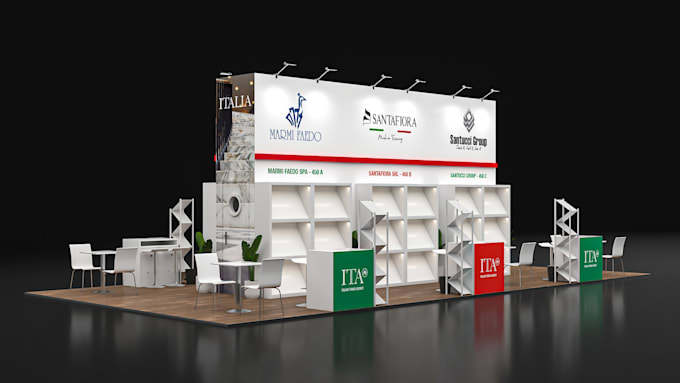 create 3d exhibition booth, stall and kiosk design with realistic rendering
