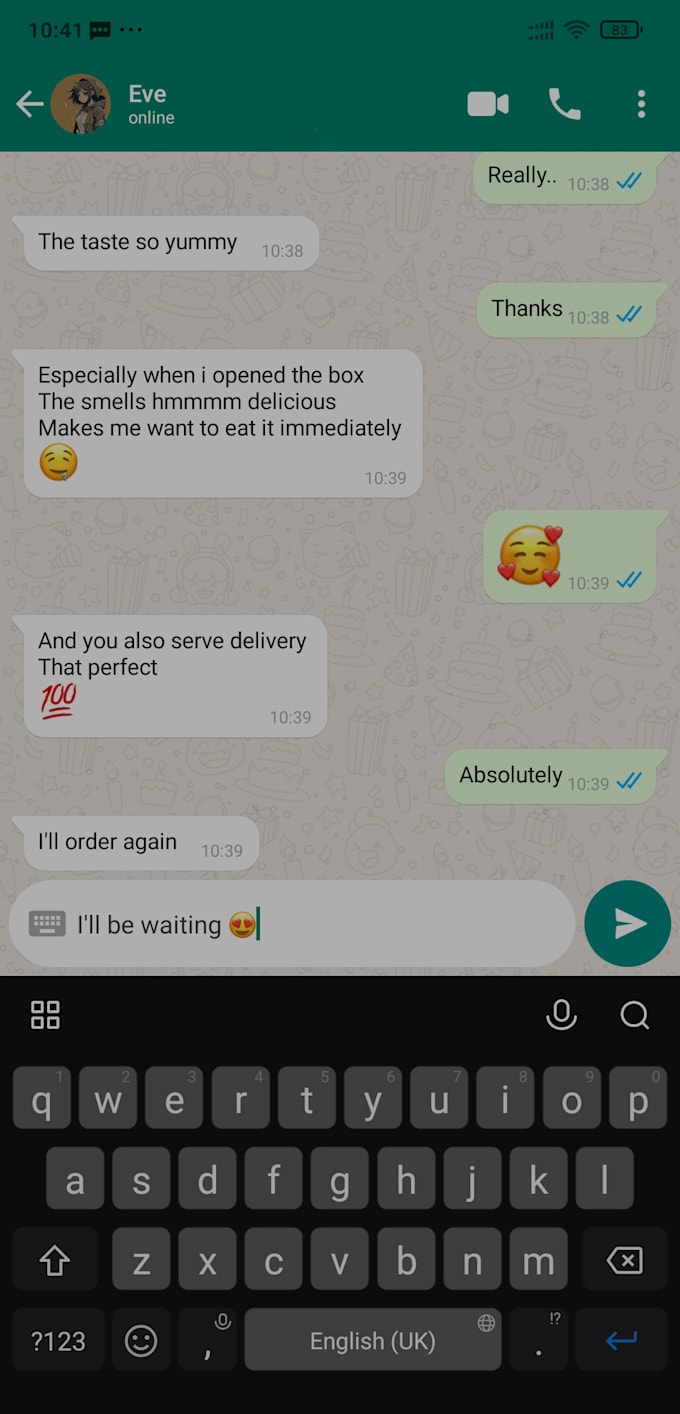 create testimonial on whatsapp as screenshot