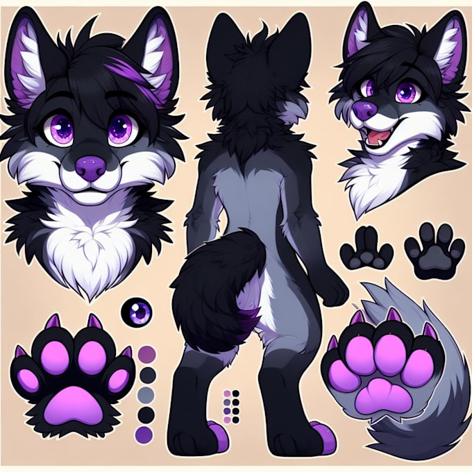 Draw a custom furry sheet, reference sheet, oc art, fursona reference